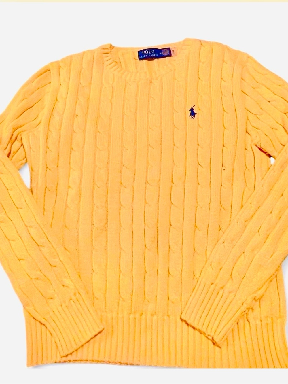 Polo Ralph Lauren Women’s Bright Yellow Cable Knit Crewneck Sweater Size M - Picture 3 of 6